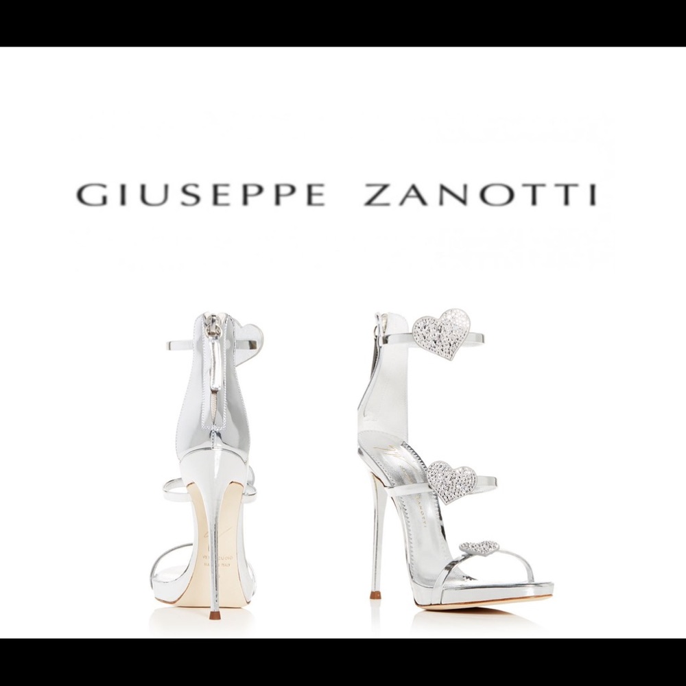 🤍giuseppe zanotti NEW Swarovski crystal silver heart heels - Picture 2 of 11